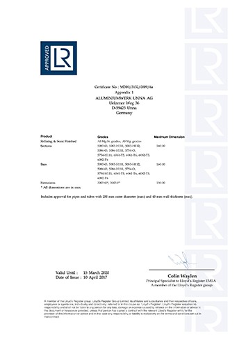 英国劳氏船级社船用铝合金精炼及半成品、-型材、棒材和挤压件制造商认证